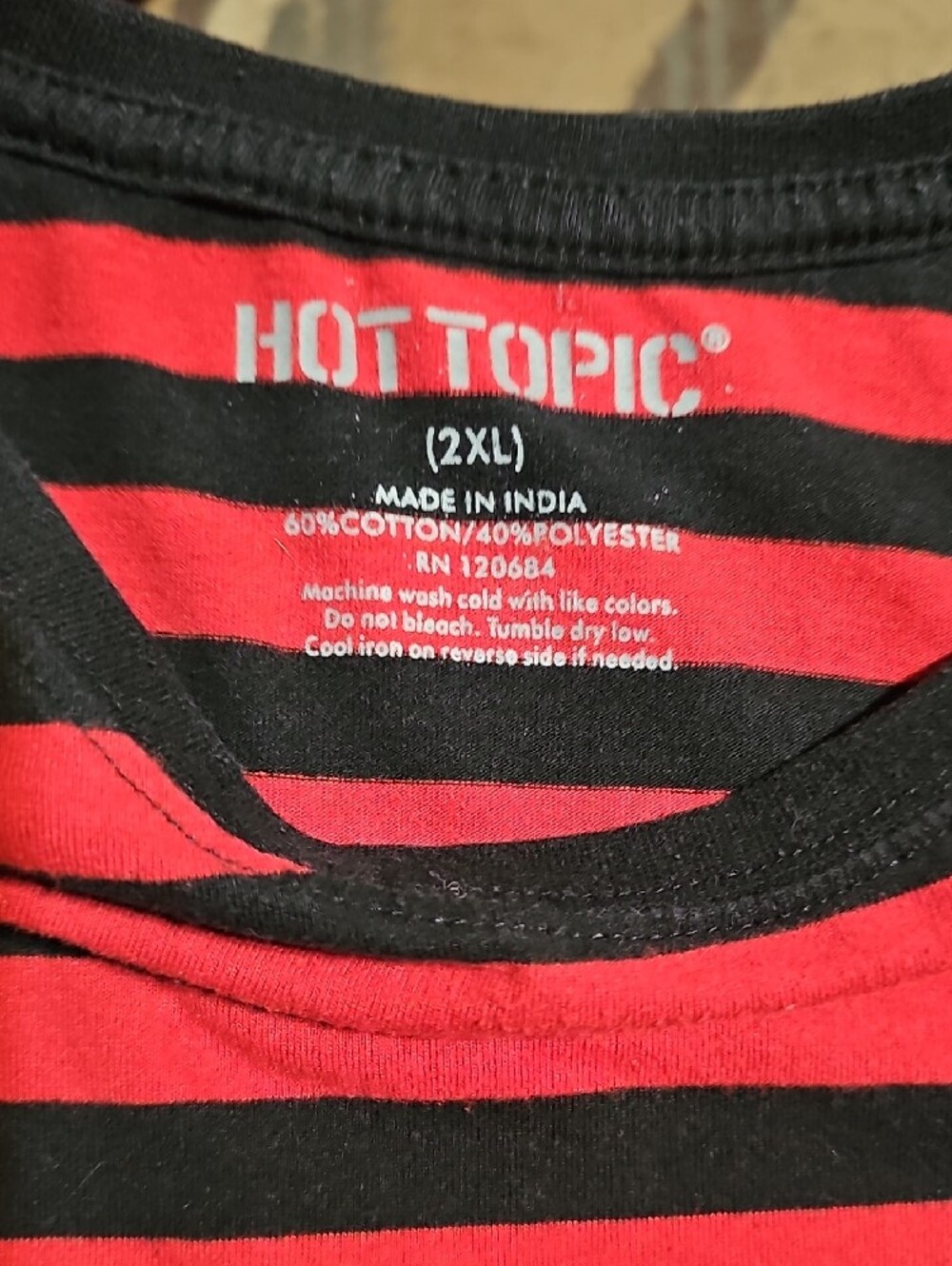 Hot Topic Striped Long Sleeve Shirt - Black & Red Emo, Goth, Punk - Picture 2 of 4
